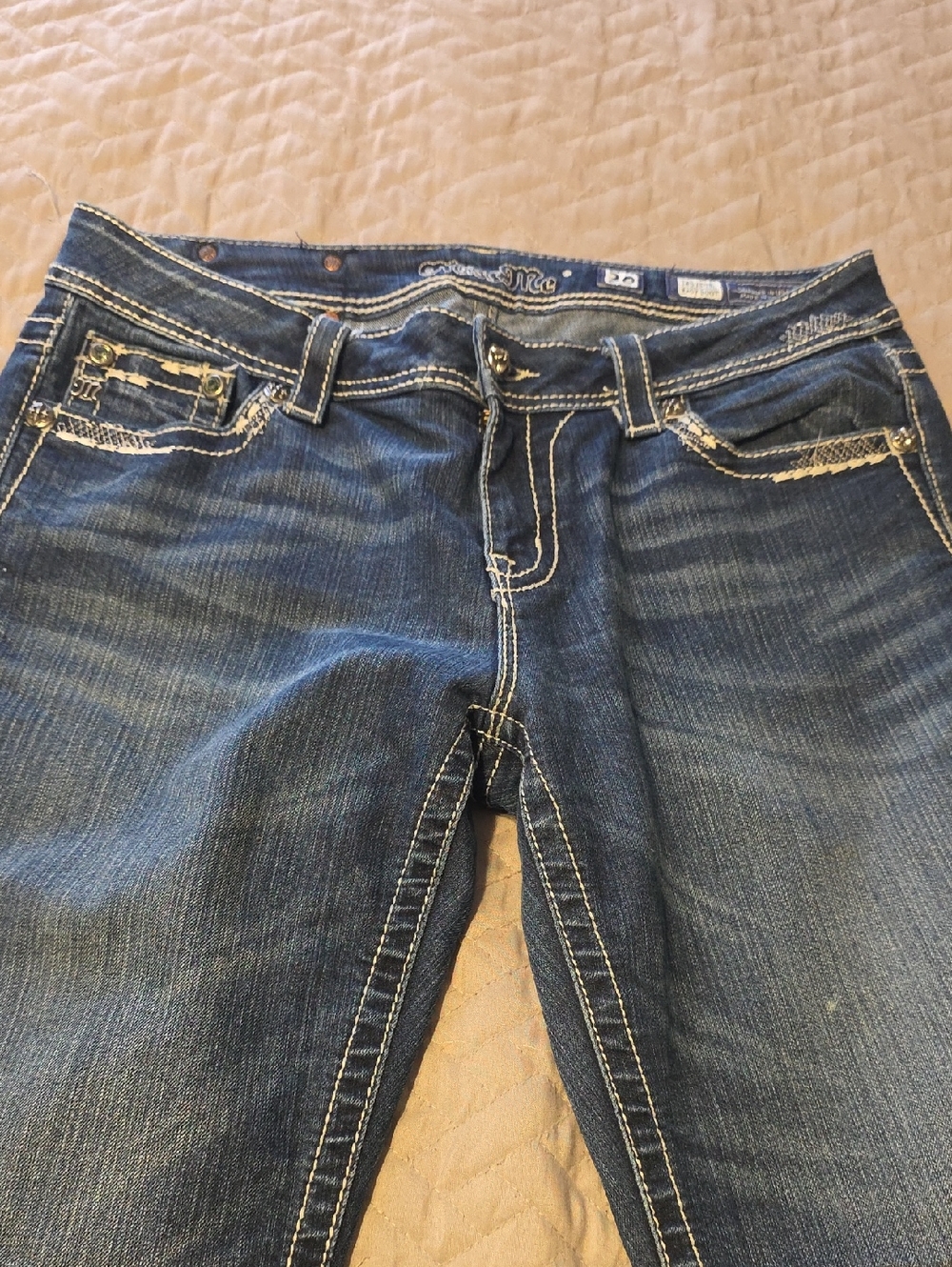 Miss Me Women's Boot Cut Jeans in Dark Blue with Contrast Stitching